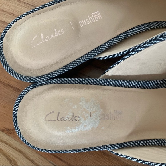 Clarks Womens Pure Blush Navy Canvas US 10M Cushion Plus Mules Striped Slip On - Picture 9 of 14